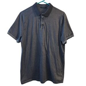 Perry Ellis Mens Dark Heather Grey Striped Trim Polo Shirt Office Size Large